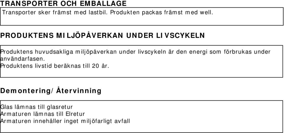 den energi som förbrukas under användarfasen. Produktens livstid beräknas till 20 år.