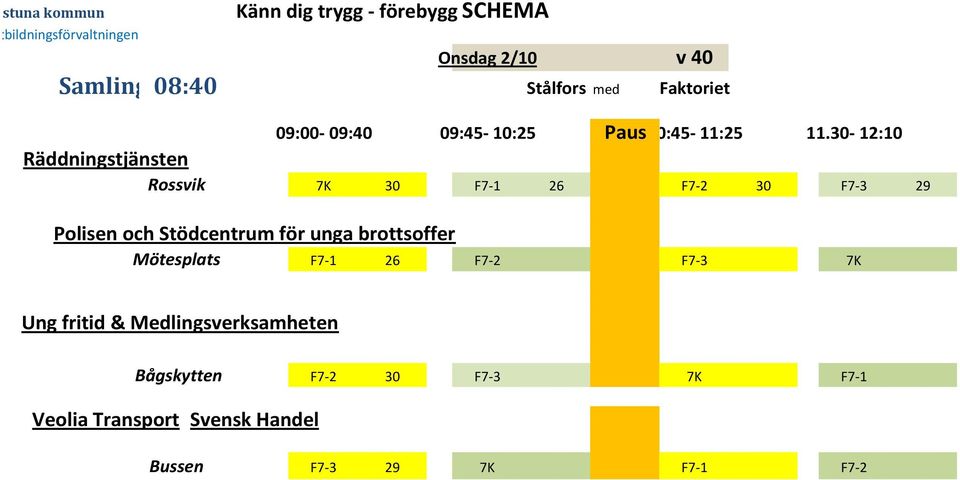 30-12:10 Rossvik 7K 30 F7-1 26 F7-2 30 F7-3 29 Mötesplats