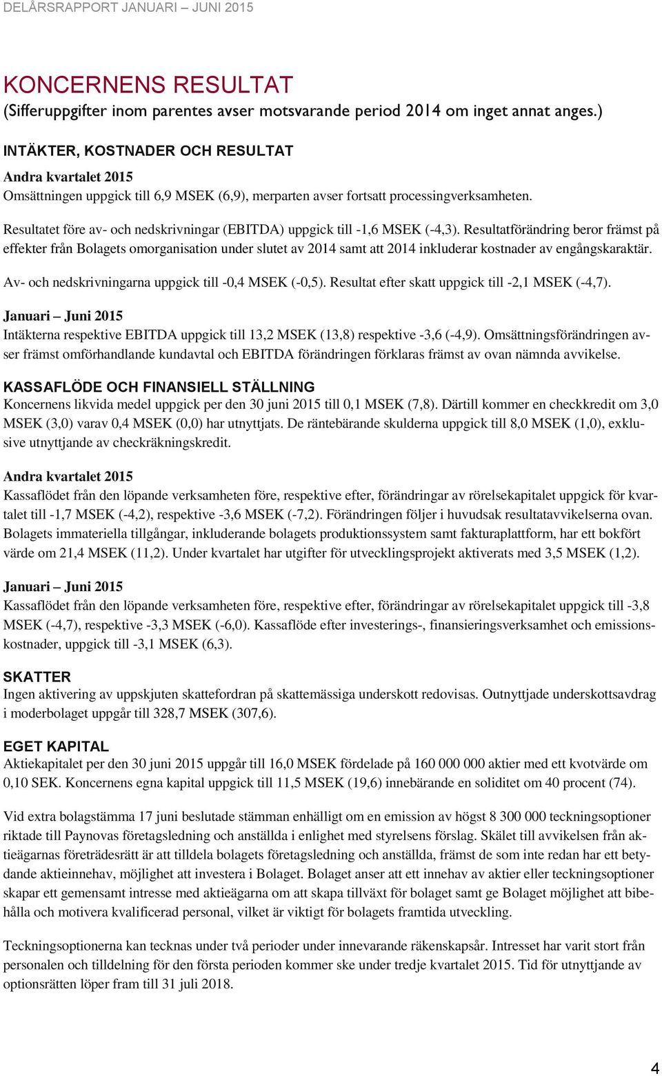 Resultatet före av- och nedskrivningar (EBITDA) uppgick till -1,6 MSEK (-4,3).