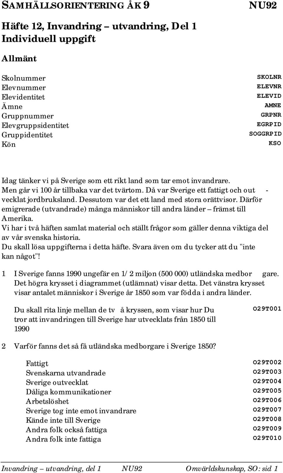 Då var Sverige ett fattigt och out - vecklat jordbruksland. Dessutom var det ett land med stora orättvisor. Därför emigrerade (utvandrade) många människor till andra länder främst till Amerika.