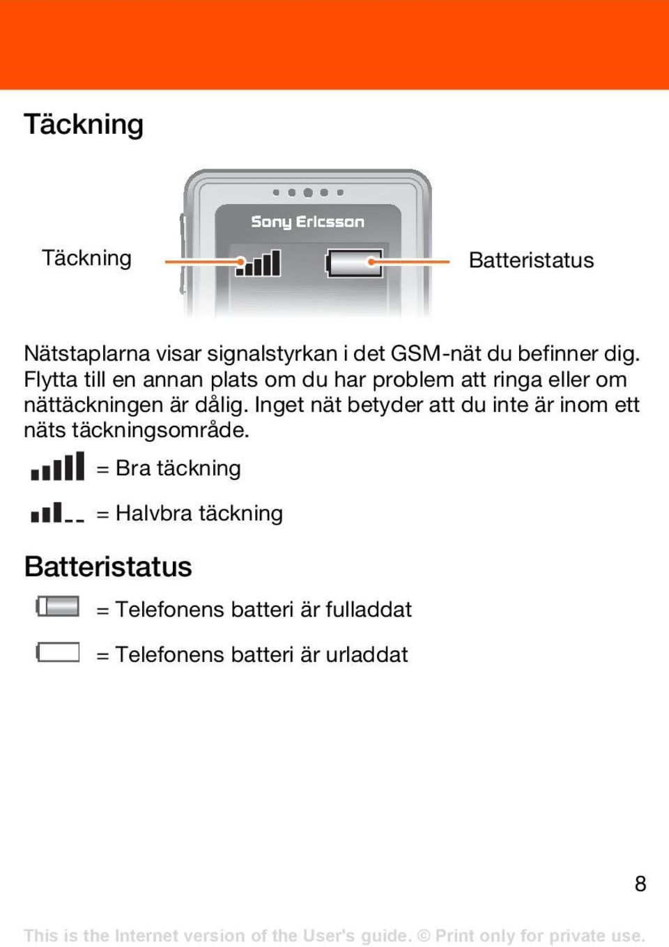 dålig. Inget nät betyder att du inte är inom ett näts täckningsområde.