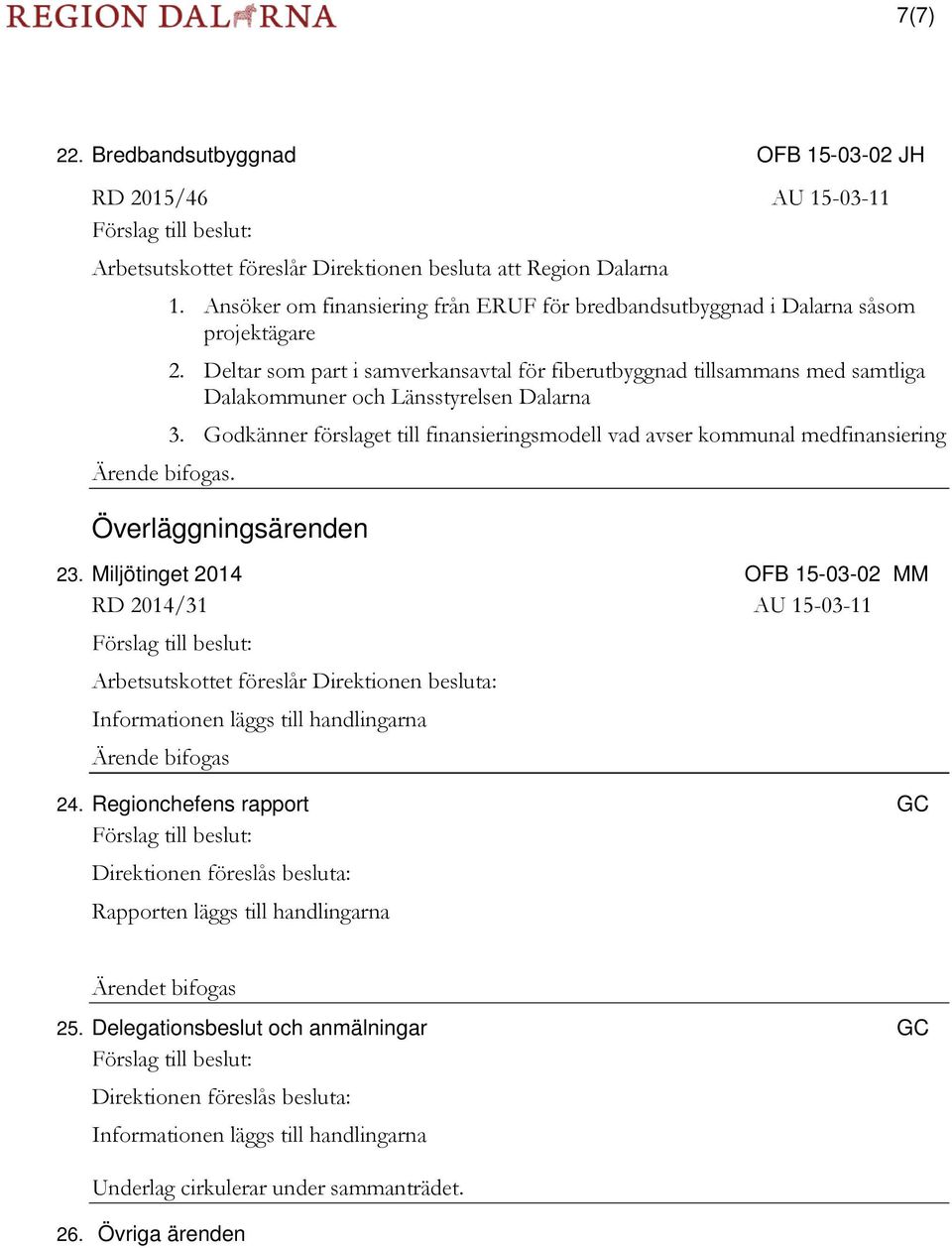 Godkänner förslaget till finansieringsmodell vad avser kommunal medfinansiering. Överläggningsärenden 23.