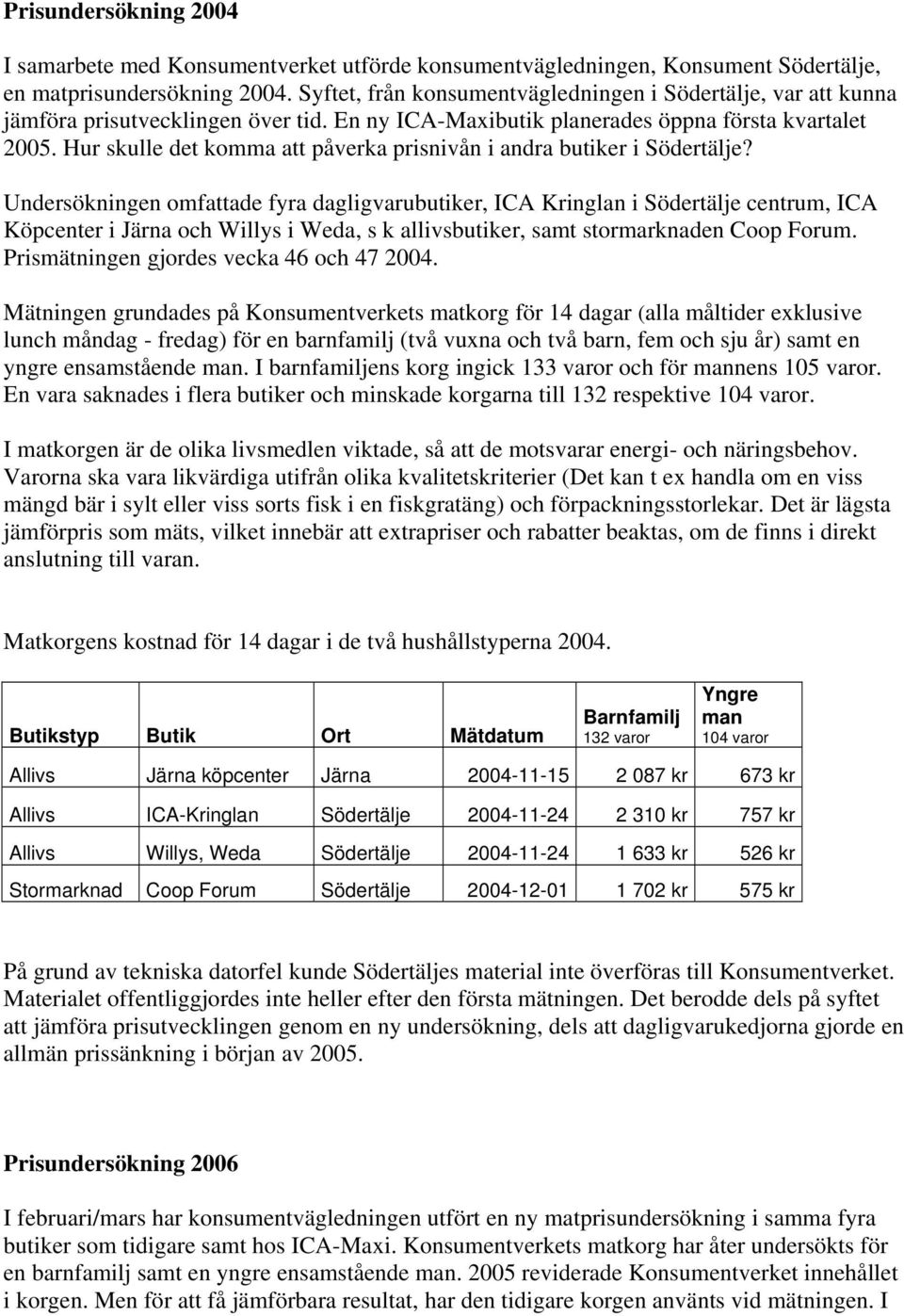 Hur skulle det komma att påverka prisnivån i andra butiker i Södertälje?