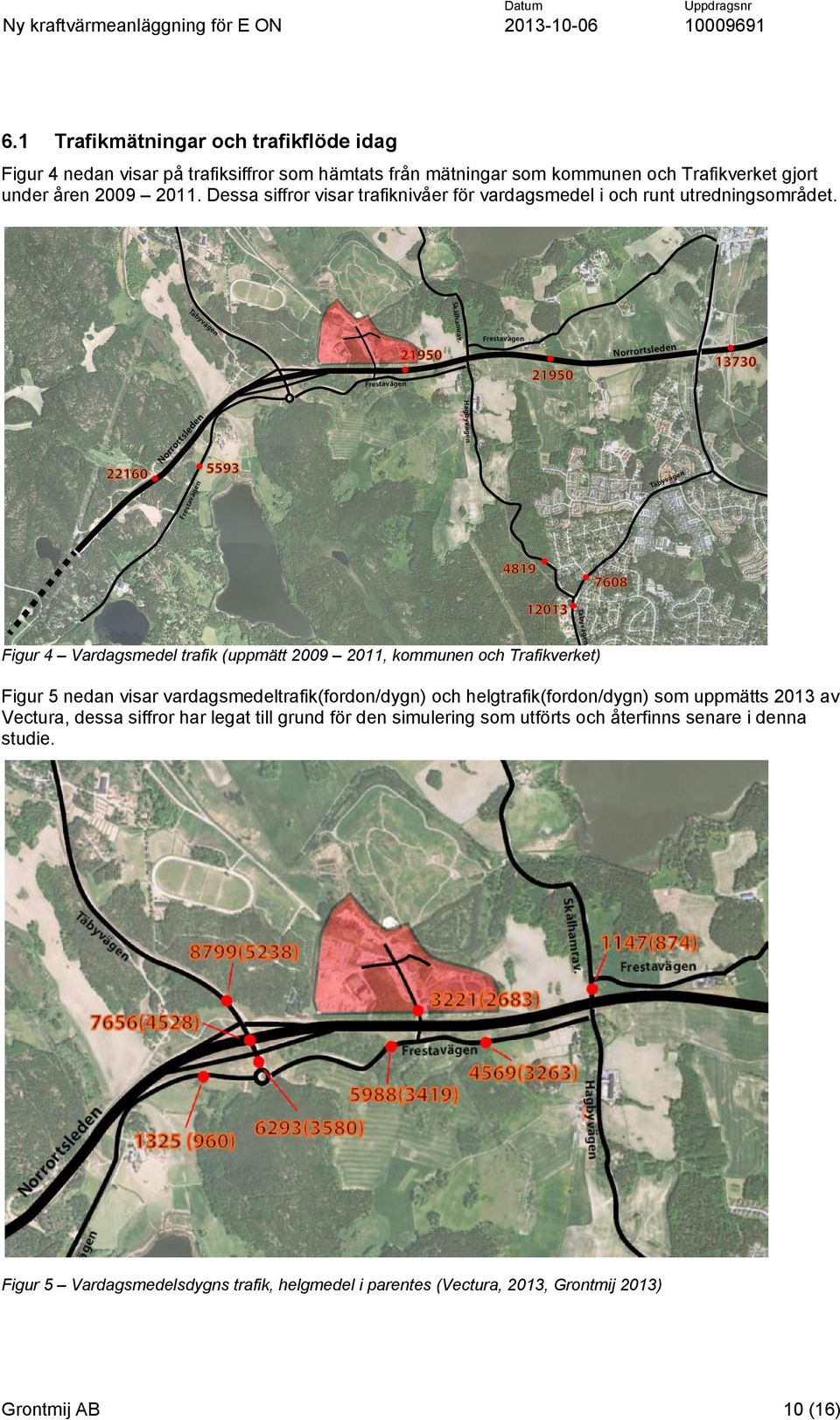 Figur 4 Vardagsmedel trafik (uppmätt 2009 2011, kommunen och Trafikverket) Figur 5 nedan visar vardagsmedeltrafik(fordon/dygn) och helgtrafik(fordon/dygn) som