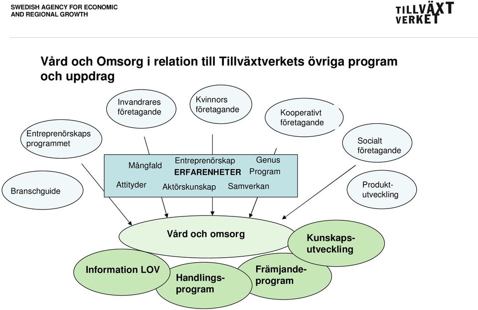 Mångfald ERFARENHETER Program Attityder Aktörskunskap Samverkan Kooperativt företagande Socialt