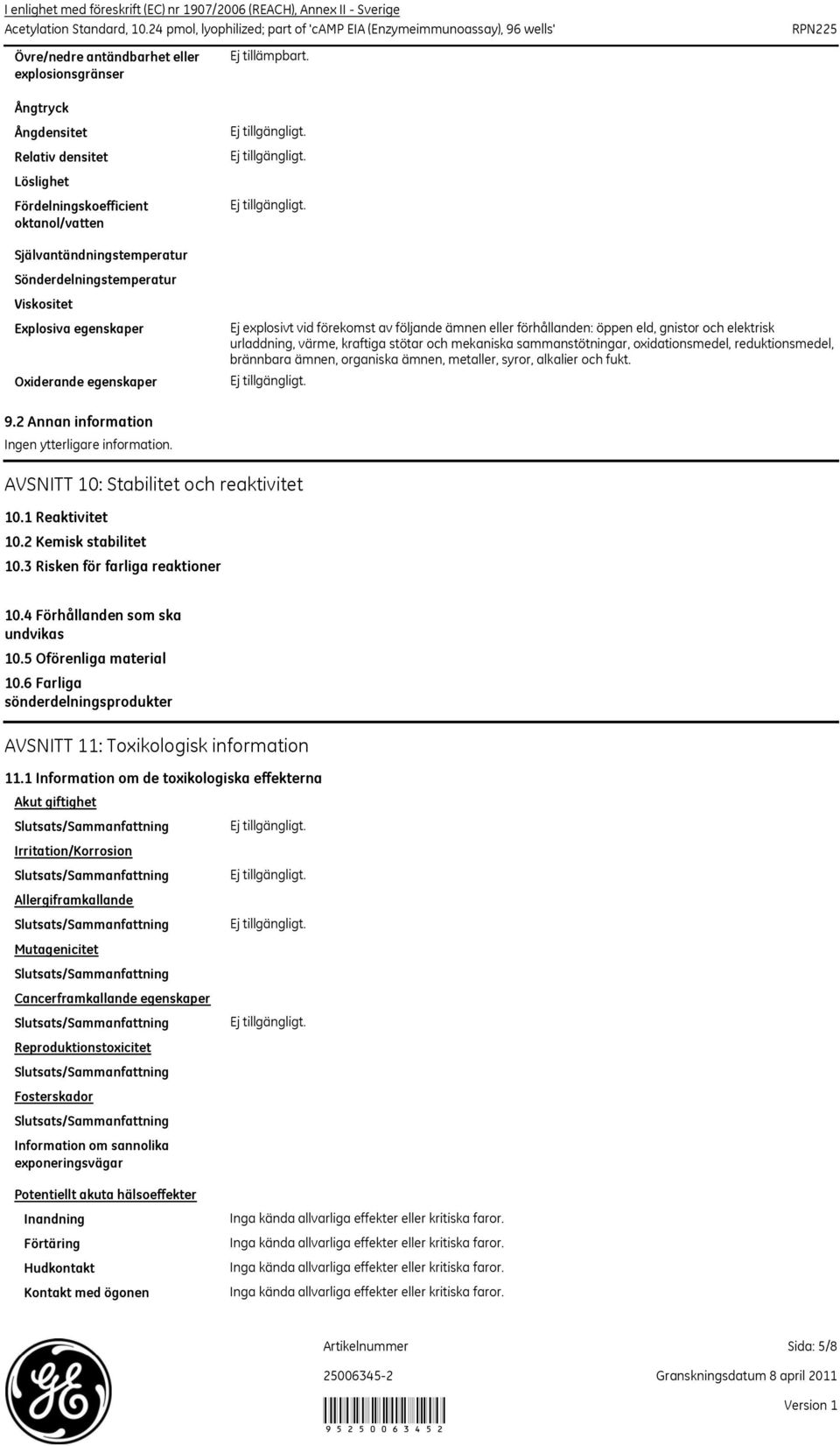 gnistor och elektrisk urladdning, värme, kraftiga stötar och mekaniska sammanstötningar, oxidationsmedel, reduktionsmedel, brännbara ämnen, organiska ämnen, metaller, syror, alkalier och fukt. 9.