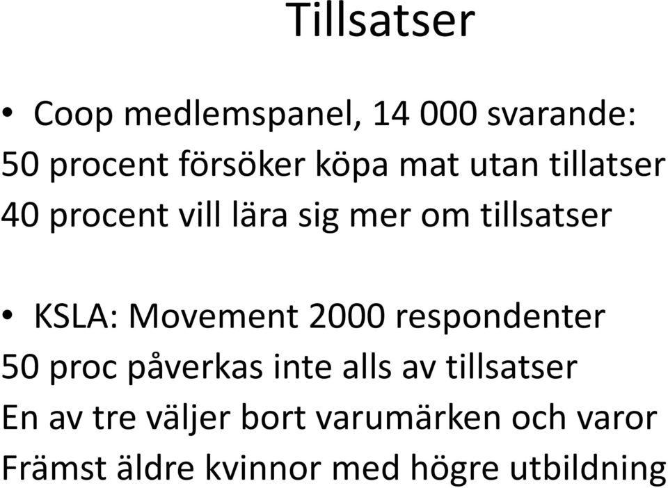 Movement 2000 respondenter 50 proc påverkas inte alls av tillsatser En av