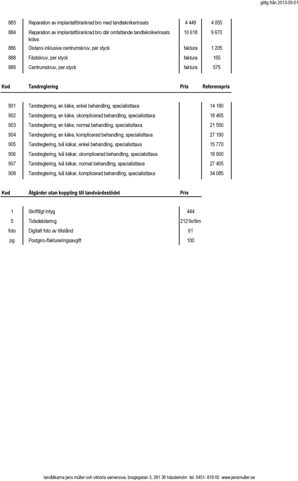 specialisttaxa 14 180 902 Tandreglering, en käke, okomplicerad behandling, specialisttaxa 18 465 903 Tandreglering, en käke, normal behandling, specialisttaxa 21 550 904 Tandreglering, en käke,