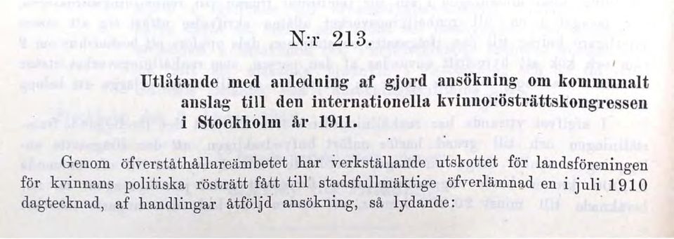 livinnoröstriittskongressen i Stoclibolm ål' 1911.