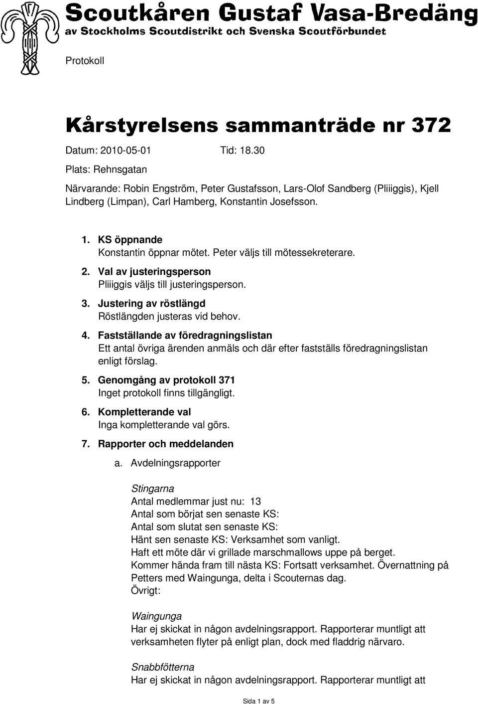 Peter väljs till mötessekreterare. 2. Val av justeringsperson Pliiiggis väljs till justeringsperson. 3. Justering av röstlängd Röstlängden justeras vid behov. 4.