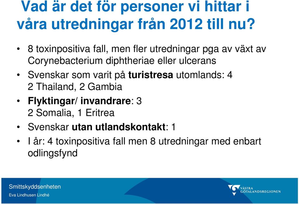 ulcerans Svenskar som varit på turistresa utomlands: 4 2 Thailand, 2 Gambia Flyktingar/