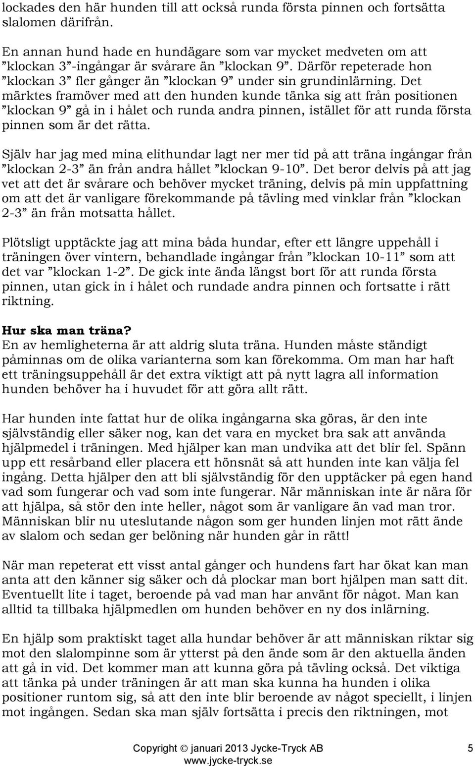 Det märktes framöver med att den hunden kunde tänka sig att från positionen klockan 9 gå in i hålet och runda andra pinnen, istället för att runda första pinnen som är det rätta.