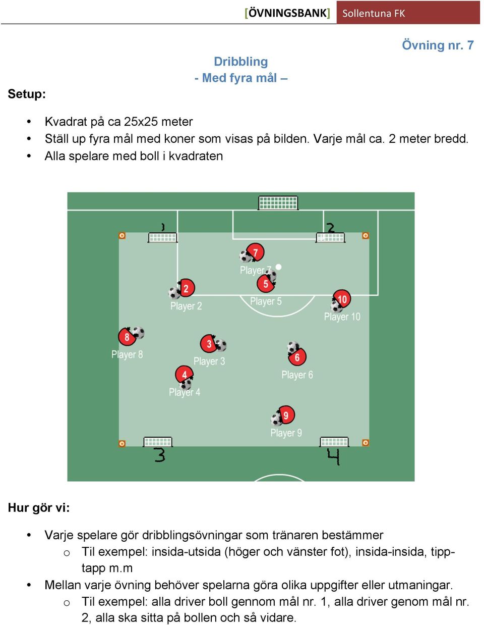 Alla spelare med boll i kvadraten Varje spelare gör dribblingsövningar som tränaren bestämmer o Til exempel: insida-utsida