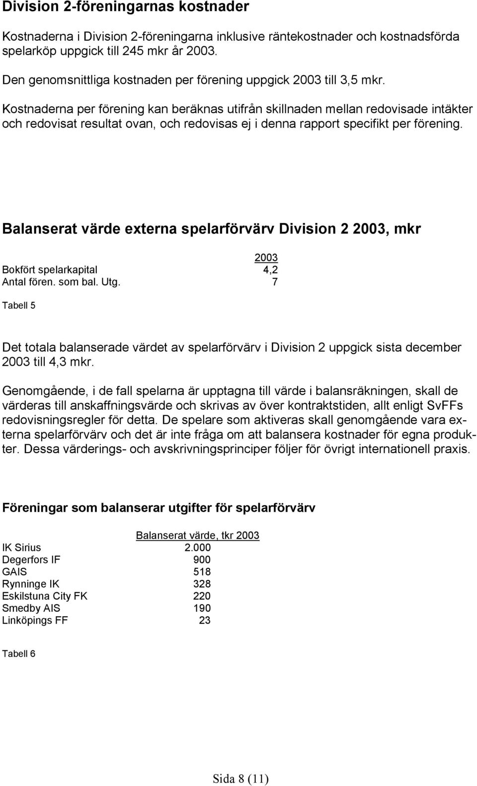 Kostnaderna per förening kan beräknas utifrån skillnaden mellan redovisade intäkter och redovisat resultat ovan, och redovisas ej i denna rapport specifikt per förening.