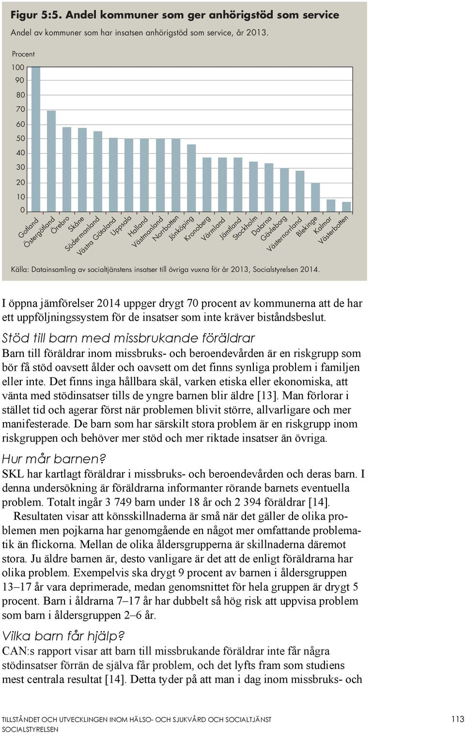 Gävleborg Västernorrland Blekinge Kalmar Västerbotten Källa: Datainsamling av socialtjänstens insatser till övriga vuxna för år 2013, Socialstyrelsen 2014.