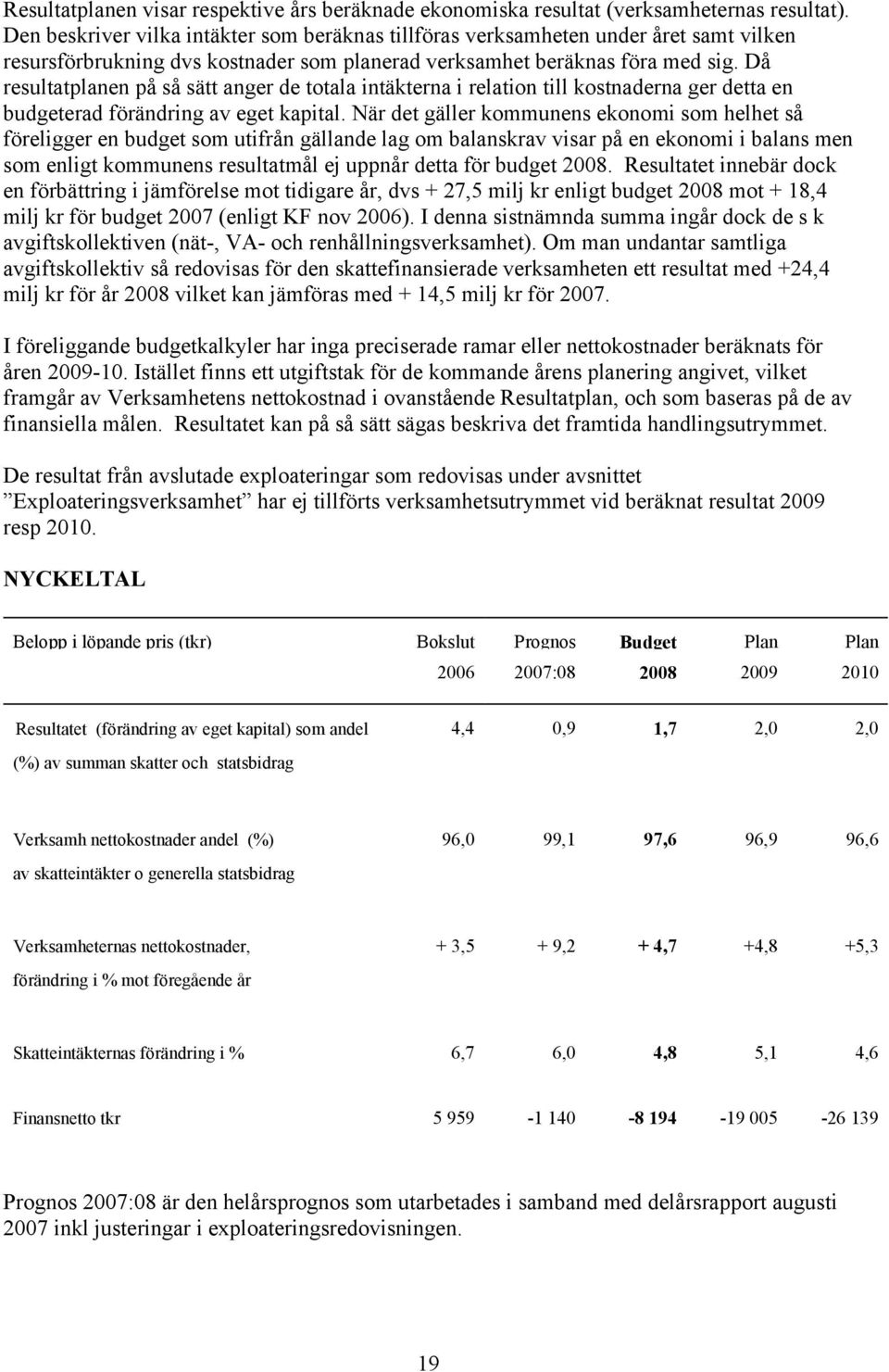 Då resultatplanen på så sätt anger de totala intäkterna i relation till kostnaderna ger detta en budgeterad förändring av eget kapital.