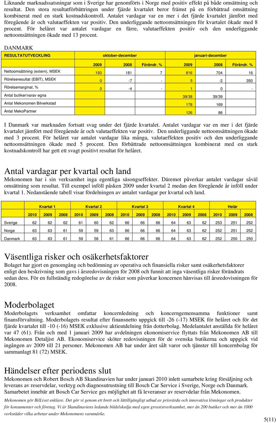 Antalet vardagar var en mer i det fjärde kvartalet jämfört med föregående år och valutaeffekten var positiv. Den underliggande nettoomsättningen för kvartalet ökade med 8 procent.