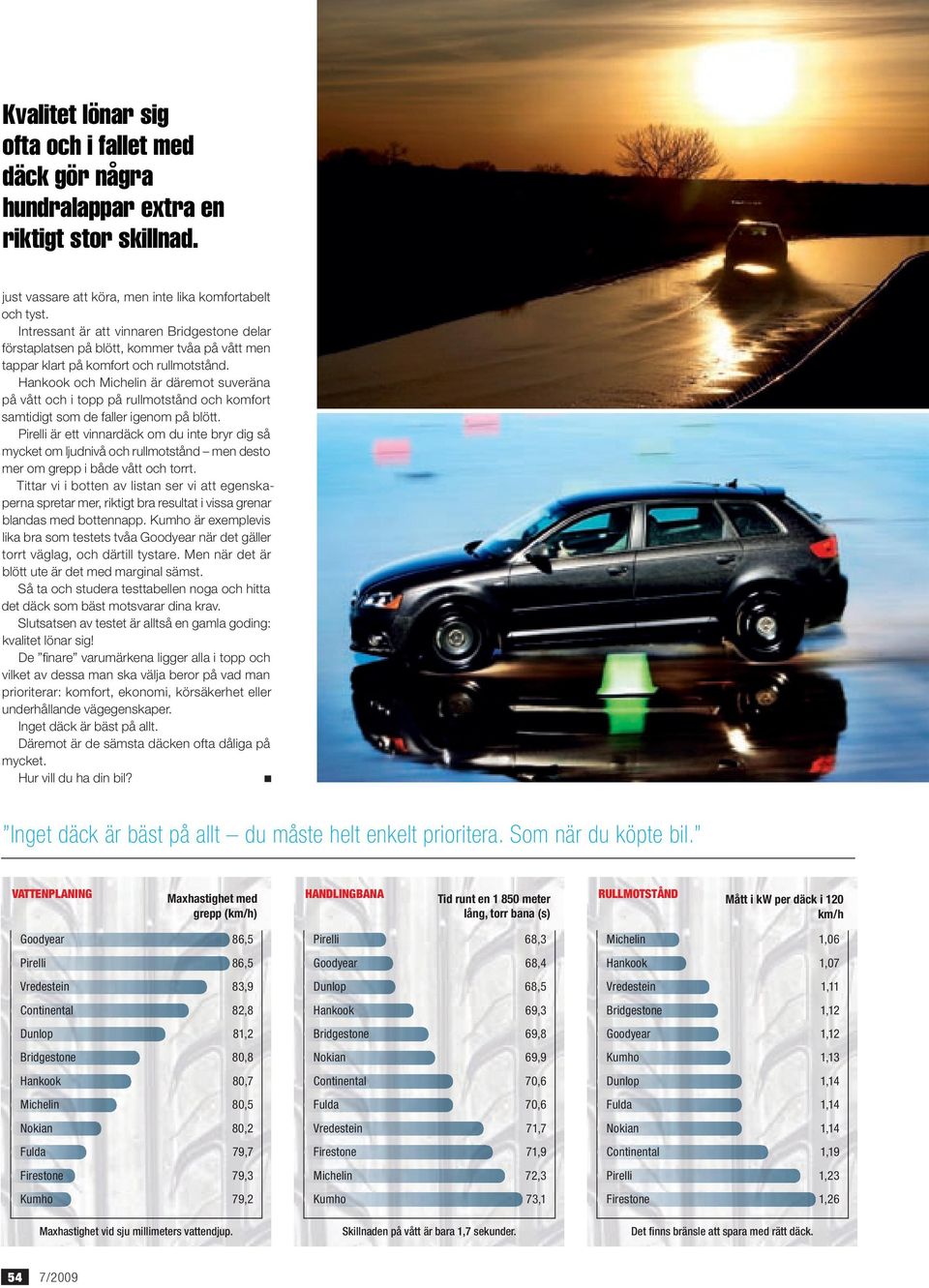 Hankook och Michelin är däremot suveräna på vått och i topp på rullmotstånd och komfort samtidigt som de faller igenom på blött.