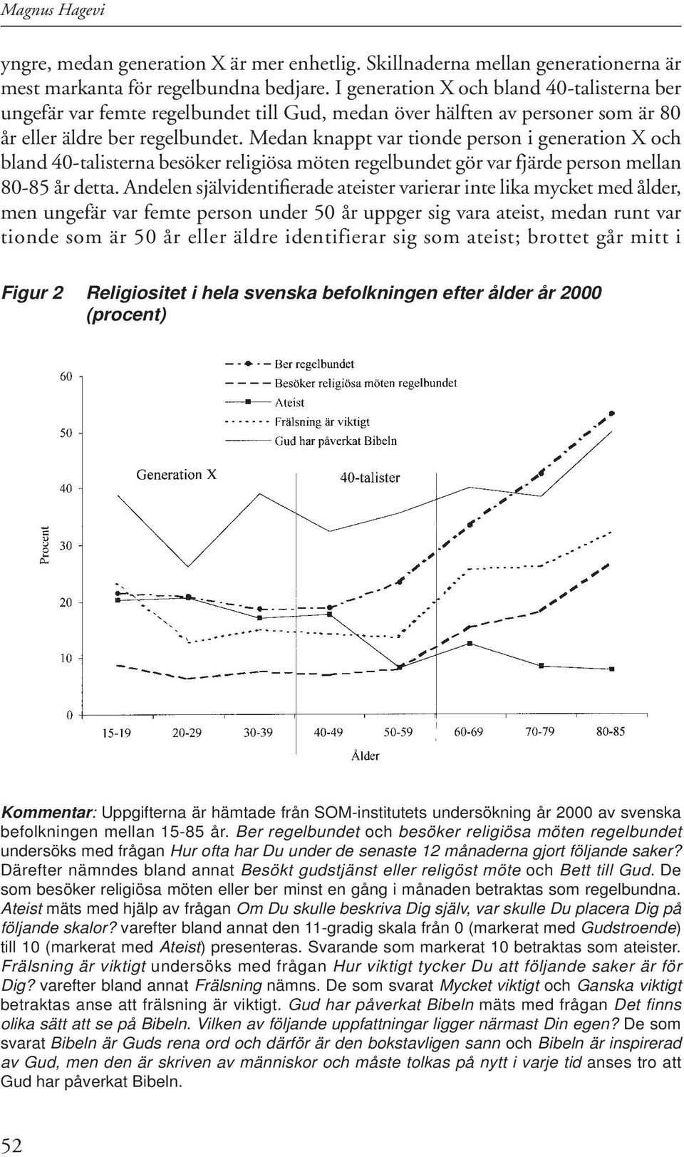 Medan knappt var tionde person i generation X och bland 40-talisterna besöker religiösa möten regelbundet gör var fjärde person mellan 80-85 år detta.