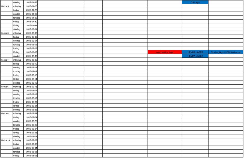 2015-02-09 tisdag 2015-02-10 onsdag 2015-02-11 torsdag 2015-02-12 fredag 2015-02-13 lördag 2015-02-14 söndag 2015-02-15 Vecka 8 måndag 2015-02-16 tisdag 2015-02-17 onsdag 2015-02-18 torsdag