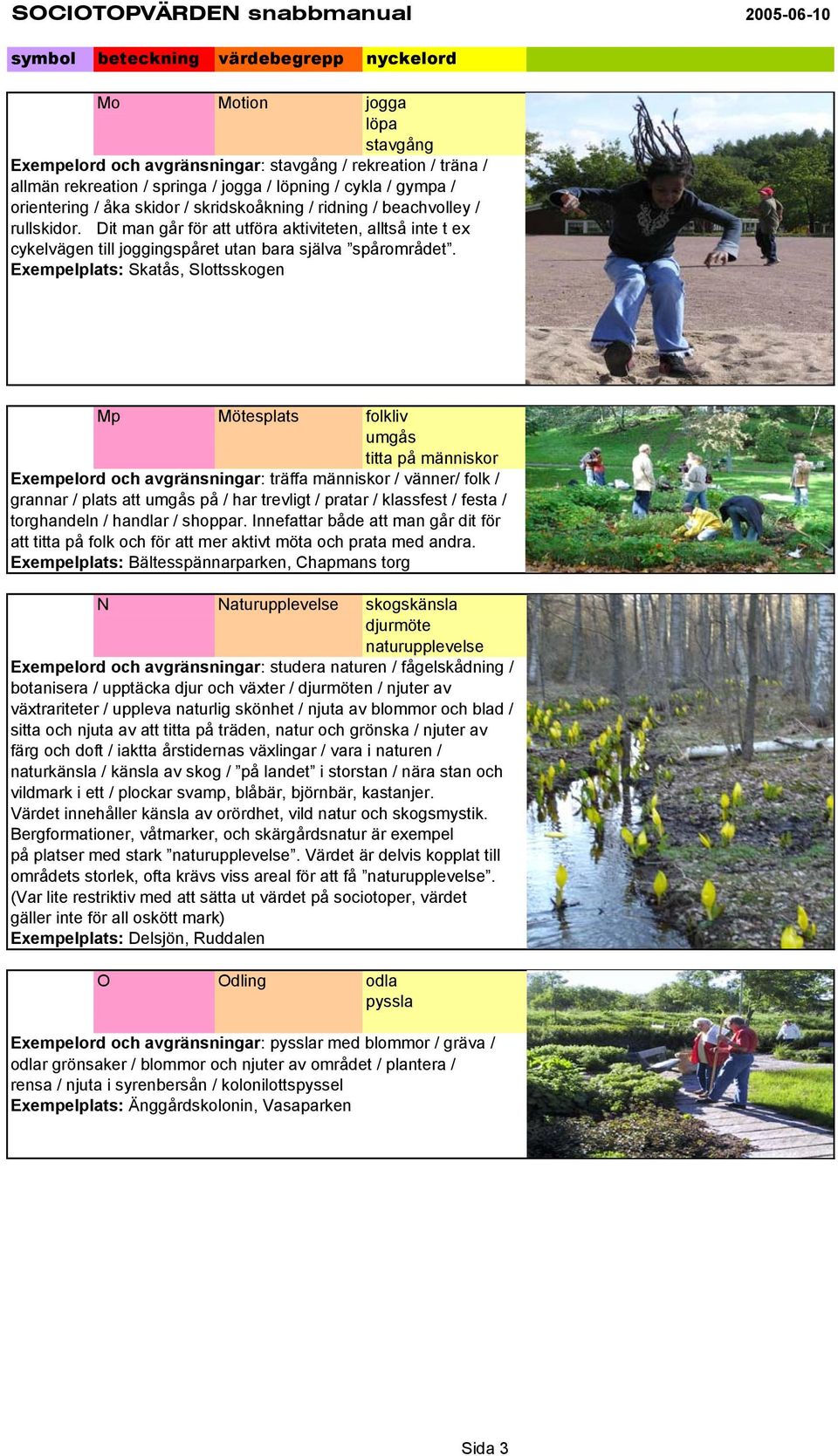 Exempelplats: Skatås, Slottsskogen Mp Mötesplats folkliv umgås titta på människor Exempelord och avgränsningar: träffa människor / vänner/ folk / grannar / plats att umgås på / har trevligt / pratar