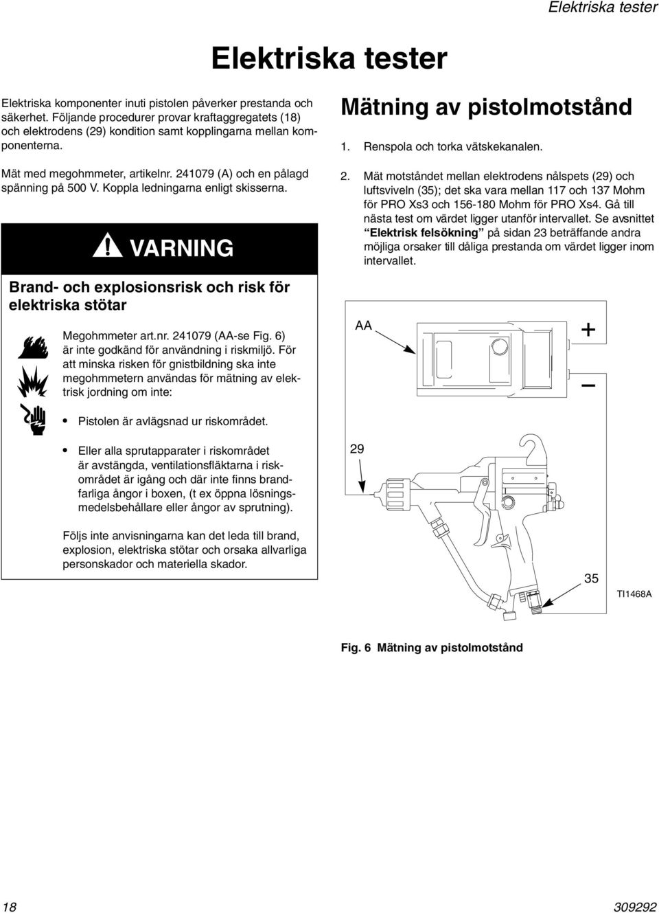 Koppla ledningarna enligt skisserna. VARNING Brand- och explosionsrisk och risk för elektriska stötar Megohmmeter art.nr. 24079 (AA-se Fig. 6) är inte godkänd för användning i riskmiljö.