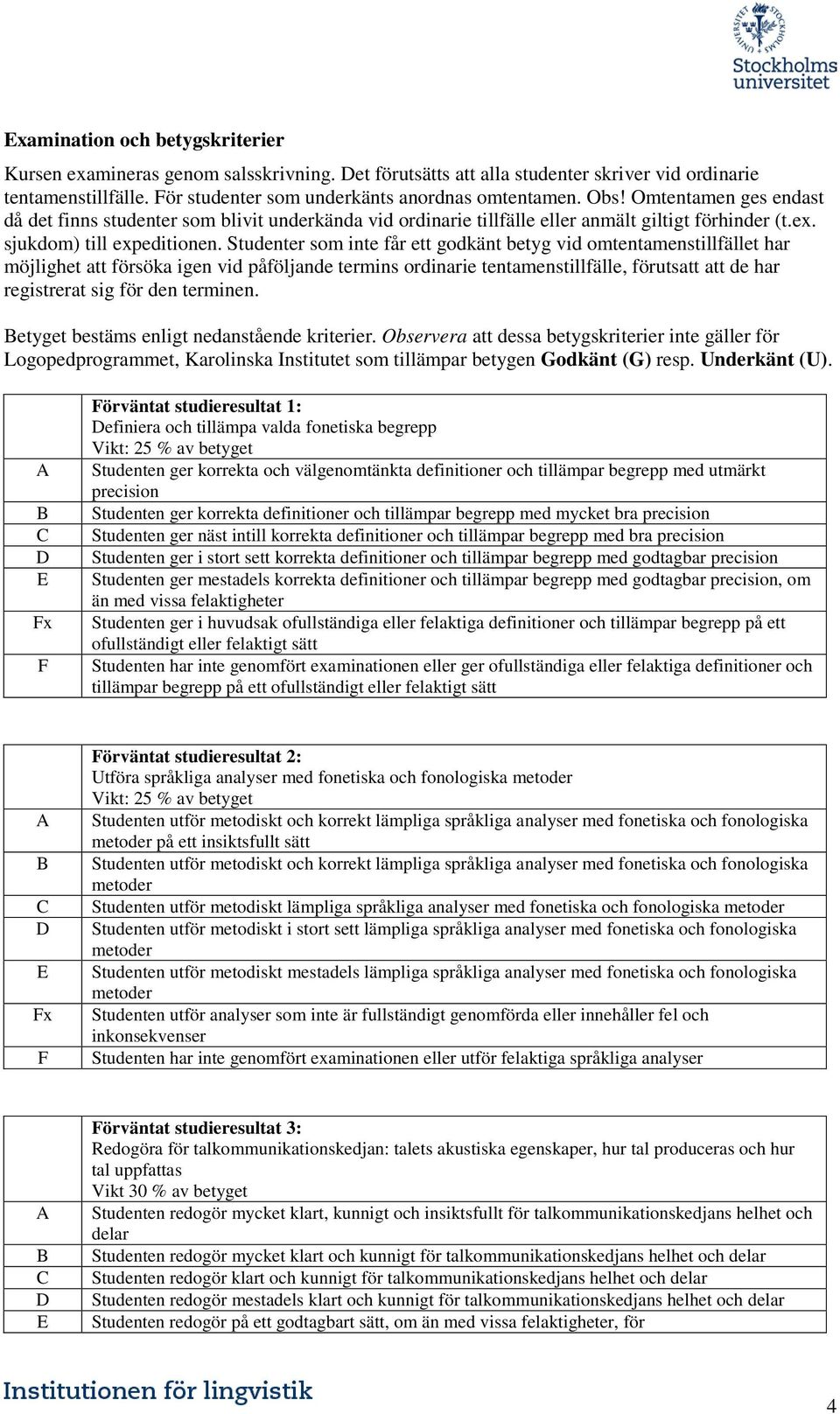 Studenter som inte får ett godkänt betyg vid omtentamenstillfället har möjlighet att försöka igen vid påföljande termins ordinarie tentamenstillfälle, förutsatt att de har registrerat sig för den