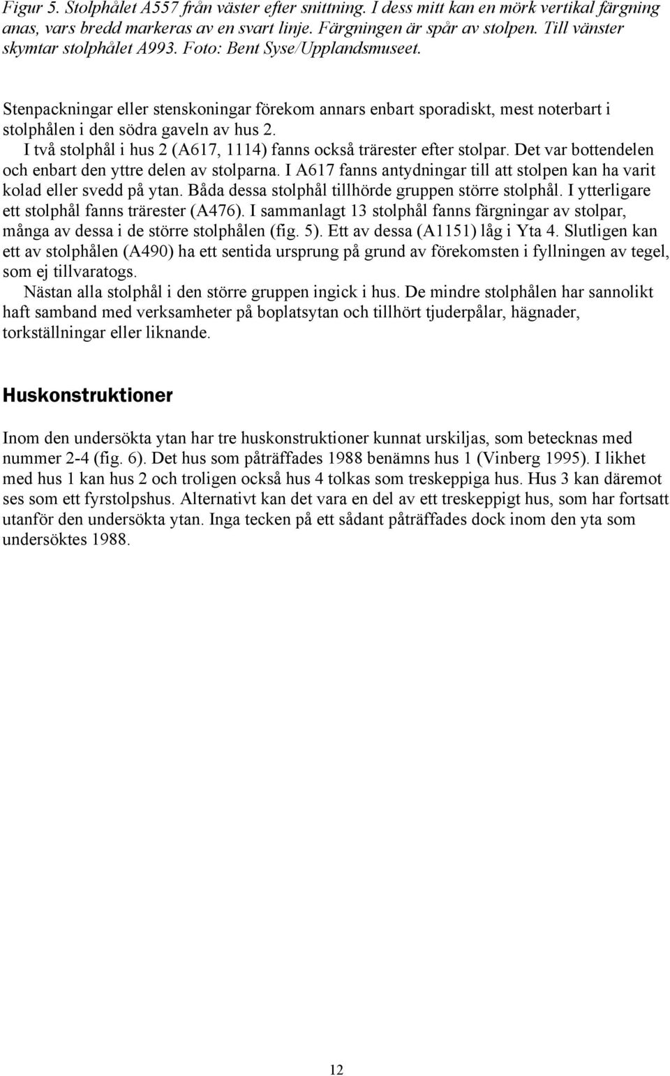 I två stolphål i hus 2 (A617, 1114) fanns också trärester efter stolpar. Det var bottendelen och enbart den yttre delen av stolparna.