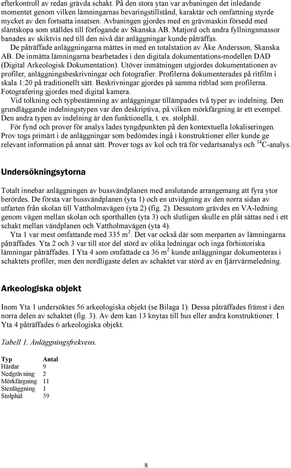 Avbaningen gjordes med en grävmaskin försedd med släntskopa som ställdes till förfogande av Skanska AB.
