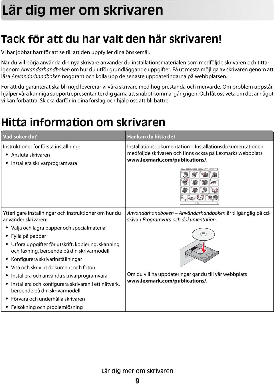 Få ut mesta möjliga av skrivaren genom att läsa Användarhandboken noggrant och kolla upp de senaste uppdateringarna på webbplatsen.