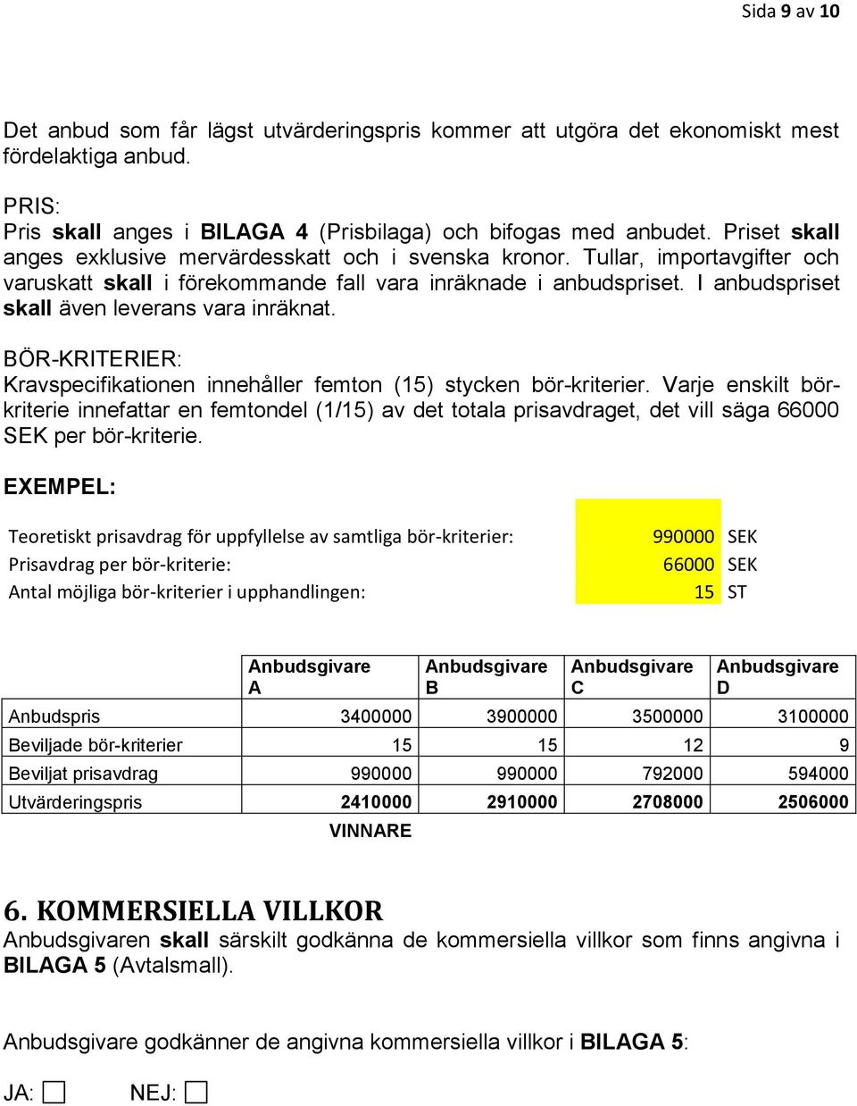 I anbudspriset skall även leverans vara inräknat. BÖR-KRITERIER: Kravspecifikationen innehåller femton (15) stycken bör-kriterier.