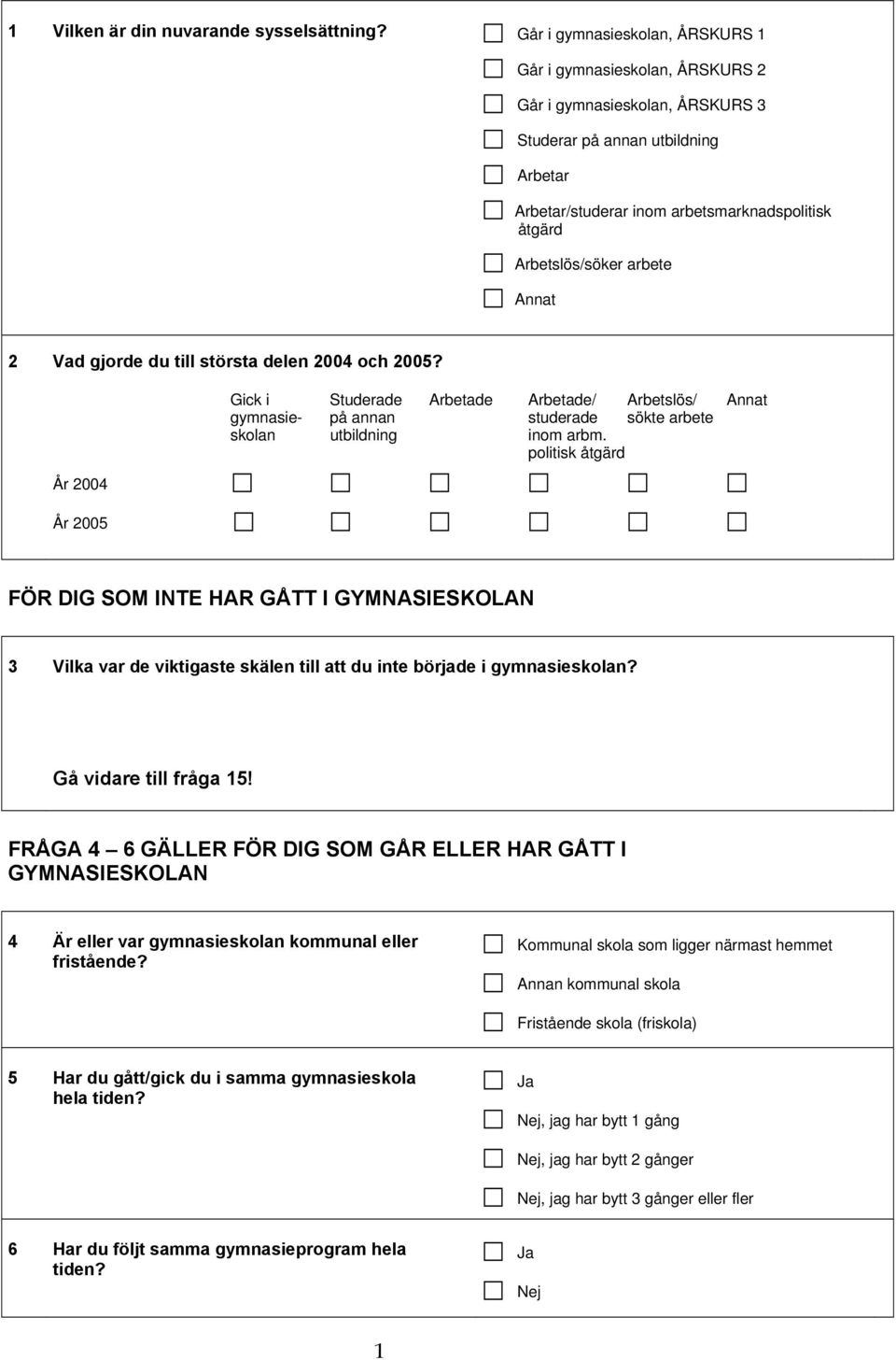 Arbetslös/söker arbete Annat 2 Vad gjorde du till största delen 2004 och 2005?