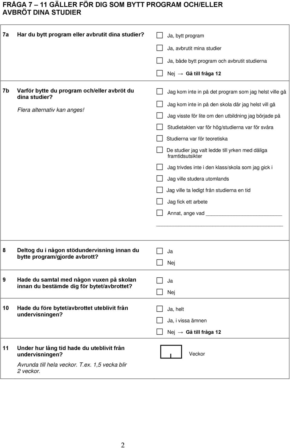 Jag kom inte in på det program som jag helst ville gå Jag kom inte in på den skola där jag helst vill gå Jag visste för lite om den utbildning jag började på Studietakten var för hög/studierna var
