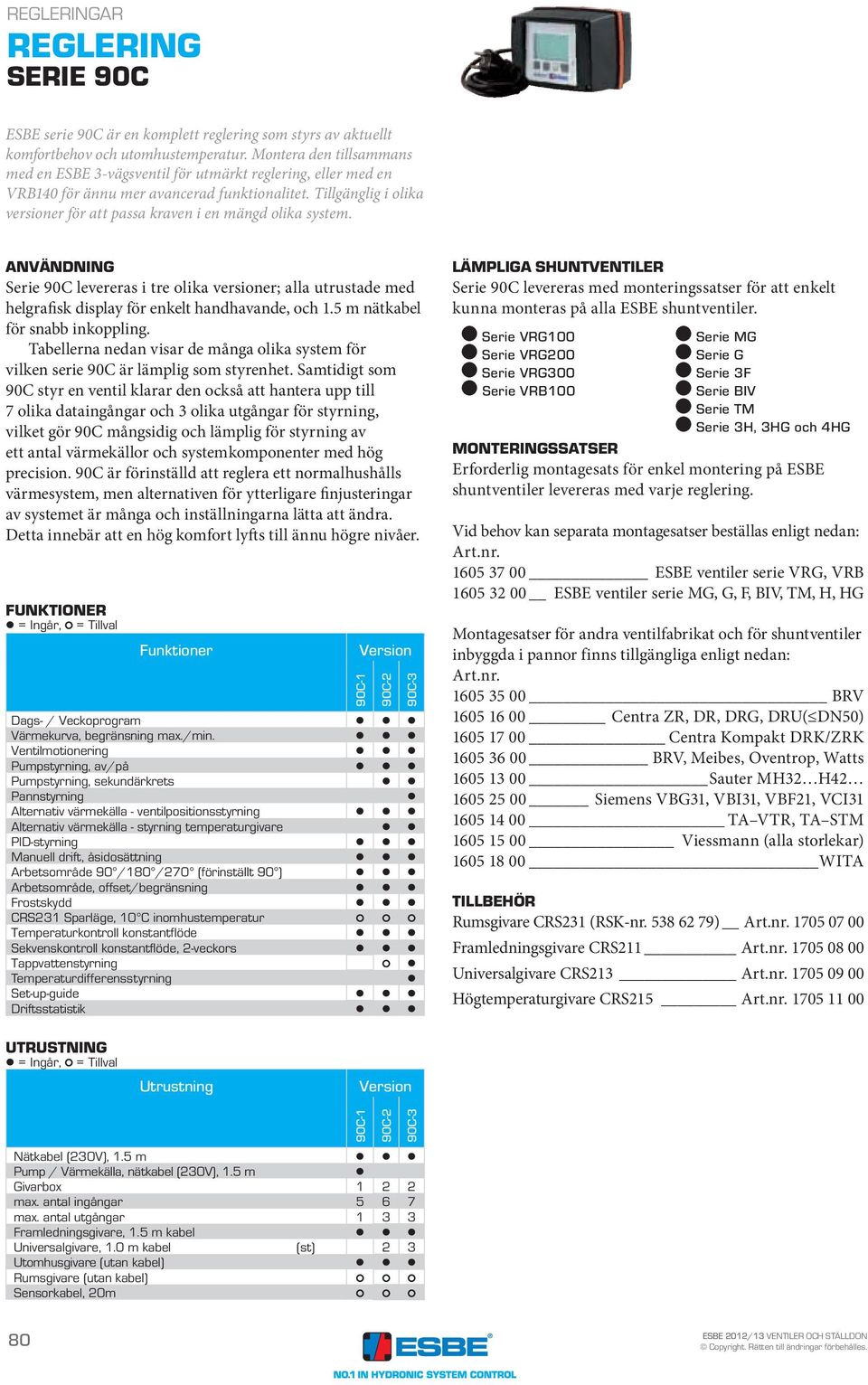 Tillgänglig i olika versioner för att passa kraven i en mängd olika system. ANVÄNDNING Serie 90C levereras i tre olika versioner; alla utrustade med helgrafisk display för enkelt handhavande, och 1.