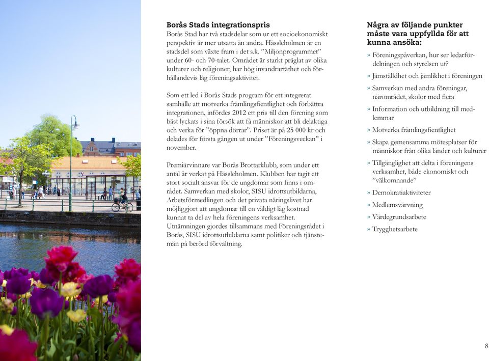 Som ett led i Borås Stads program för ett integrerat samhälle att motverka främlingsfientlighet och förbättra integrationen, infördes 2012 ett pris till den förening som bäst lyckats i sina försök