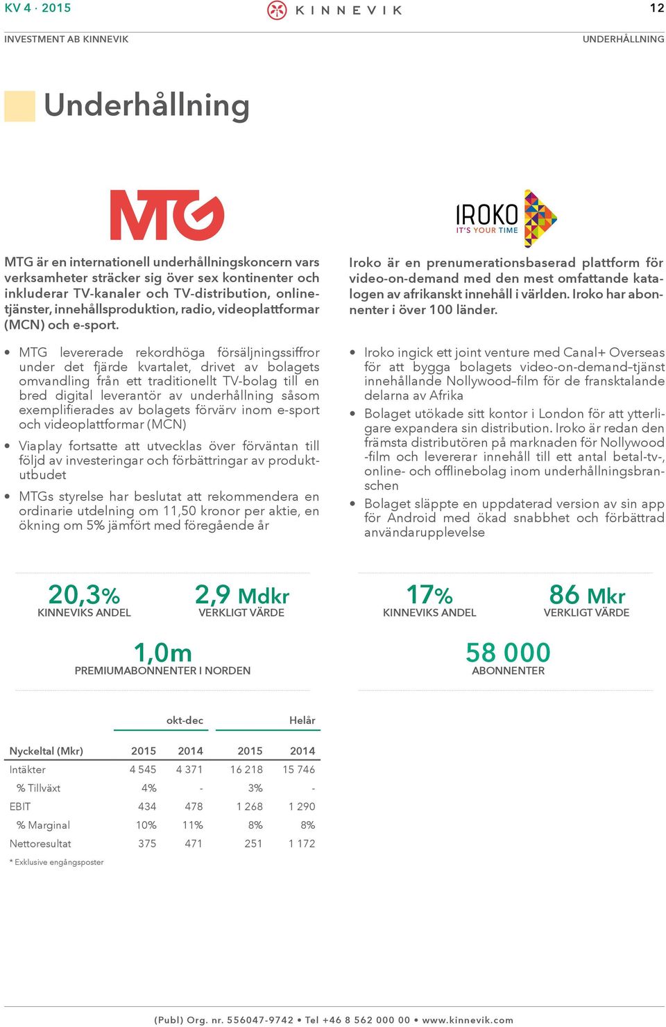 MTG levererade rekordhöga försäljningssiffror under det fjärde kvartalet, drivet av bolagets omvandling från ett traditionellt TV-bolag till en bred digital leverantör av underhållning såsom