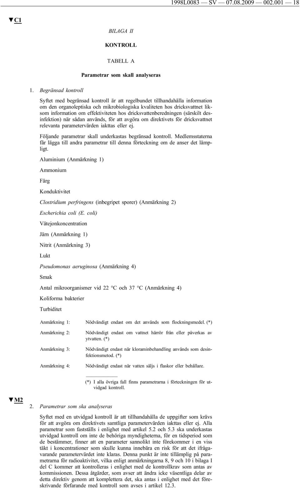 effektiviteten hos dricksvattenberedningen (särskilt desinfektion) när sådan används, för att avgöra om direktivets för dricksvattnet relevanta parametervärden iakttas eller ej.