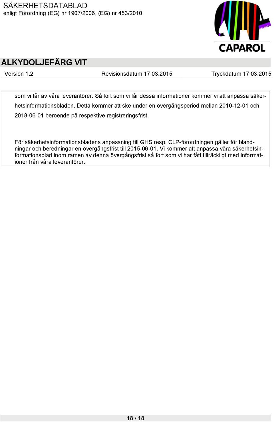 För säkerhetsinformationsbladens anpassning till GHS resp.