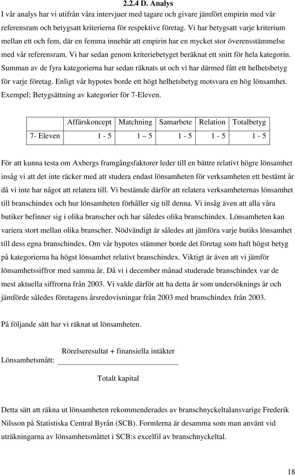 Vi har sedan genom kriteriebetyget beräknat ett snitt för hela kategorin. Summan av de fyra kategorierna har sedan räknats ut och vi har därmed fått ett helhetsbetyg för varje företag.