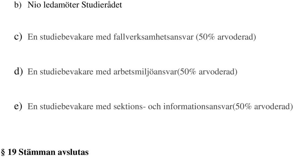 med arbetsmiljöansvar(50% arvoderad) e) En studiebevakare