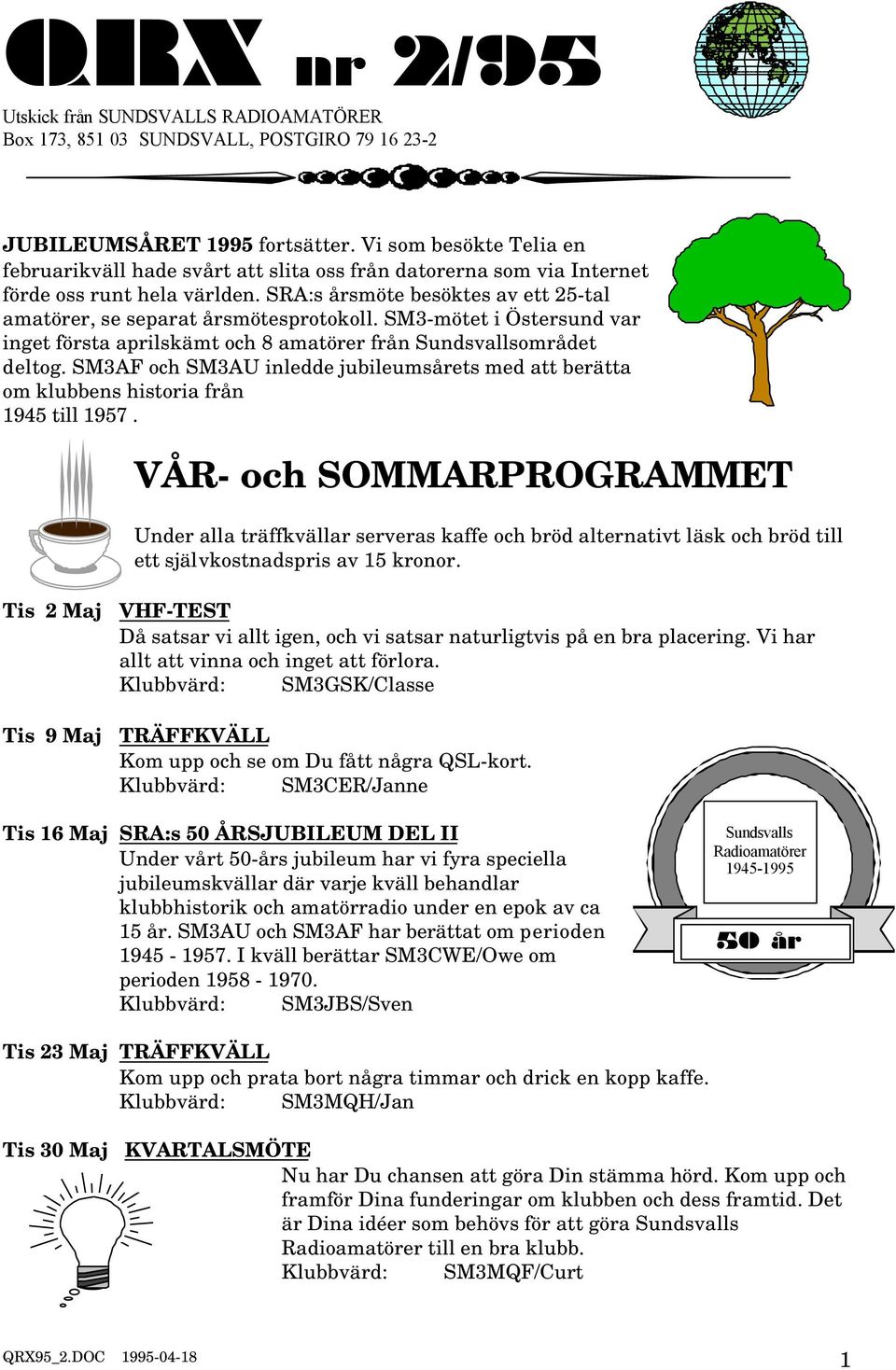 SM3-mötet i Östersund var inget första aprilskämt och 8 amatörer från Sundsvallsområdet deltog. SM3AF och SM3AU inledde jubileumsårets med att berätta om klubbens historia från 1945 till 1957.