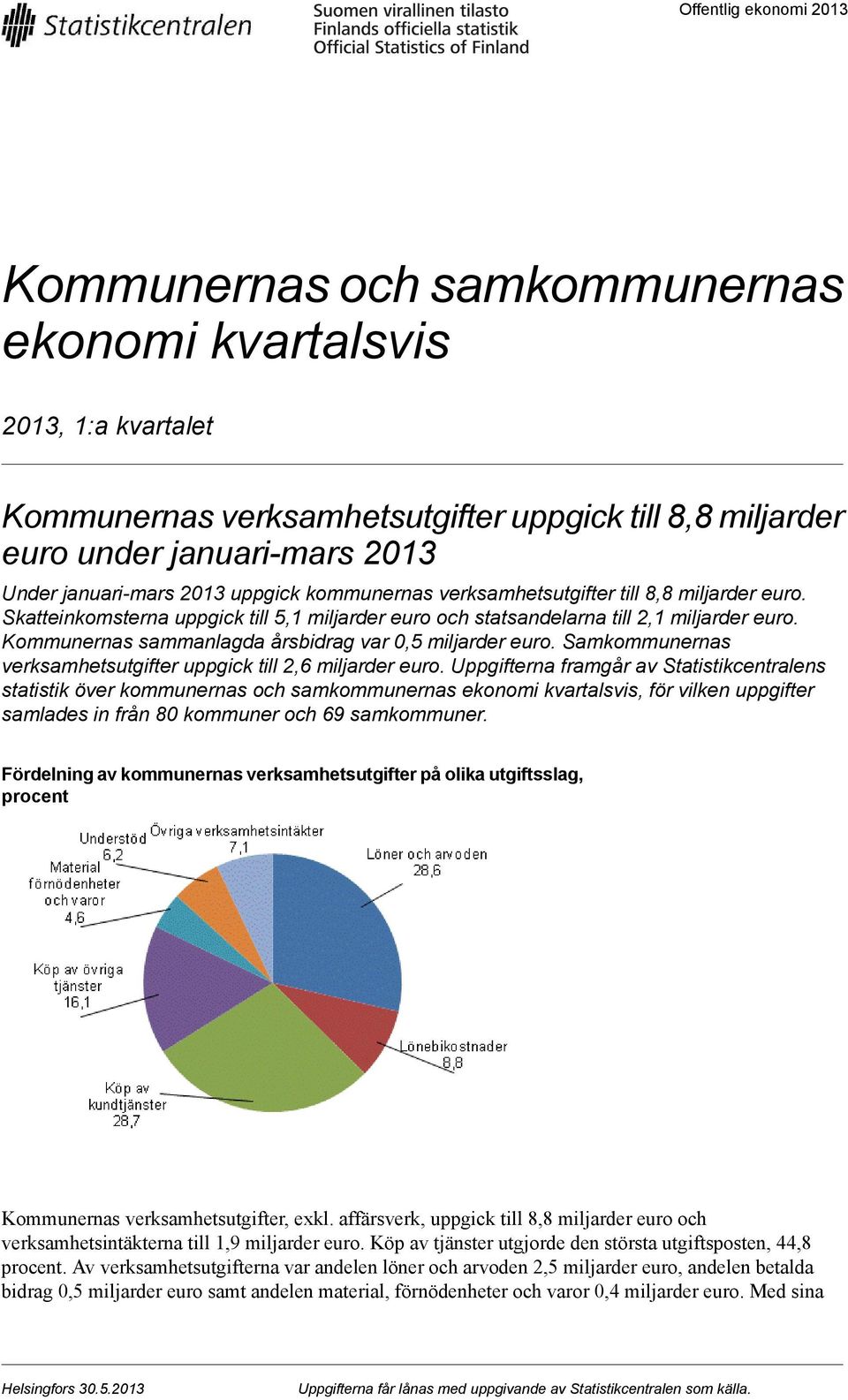 Kommunernas sammanlagda årsbidrag var 0,5 miljarder euro. Samkommunernas verksamhetsutgifter uppgick till 2,6 miljarder euro.