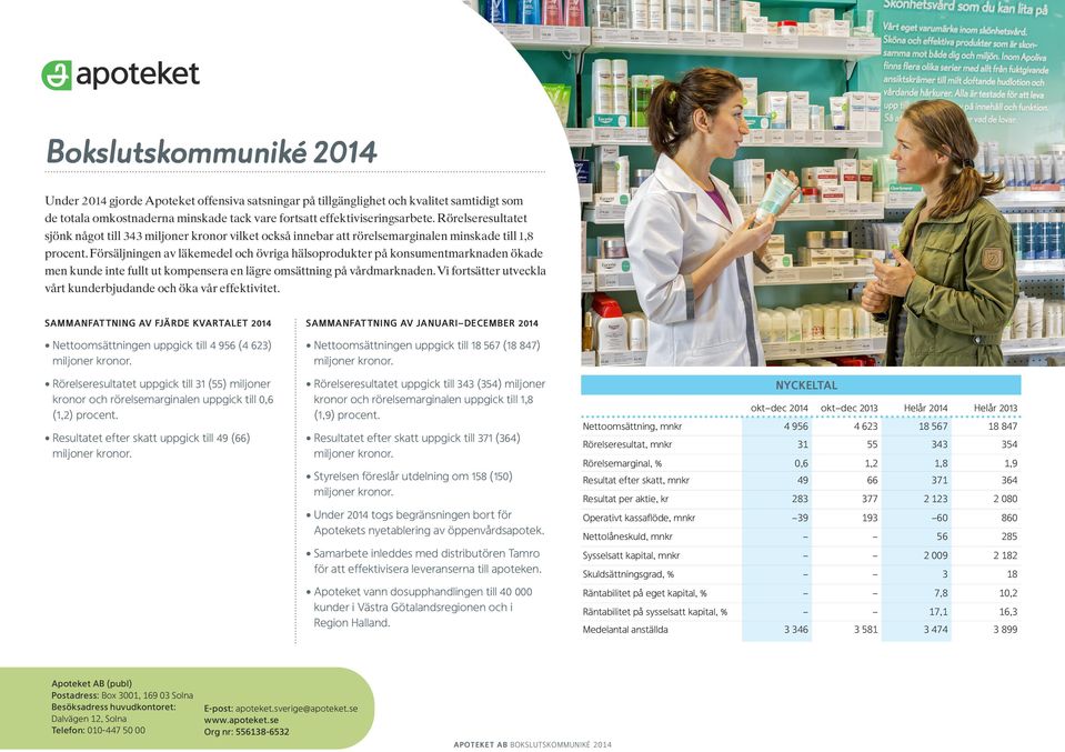 Försäljningen av läkemedel och övriga hälsoprodukter på konsumentmarknaden ökade men kunde inte fullt ut kompensera en lägre omsättning på vårdmarknaden.