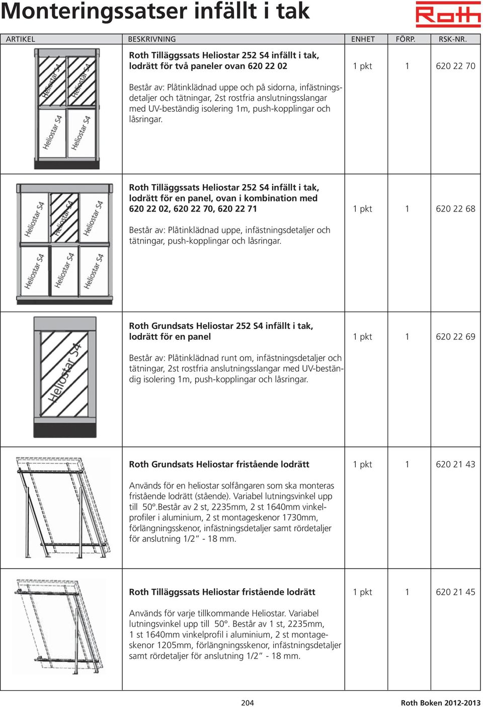 Roth Tilläggssats Heliostar 252 S4 infällt i tak, lodrätt för en panel, ovan i kombination med 620 22 02, 620 22 70, 620 22 71 1 pkt 1 620 22 68 Består av: Plåtinklädnad uppe, infästningsdetaljer och