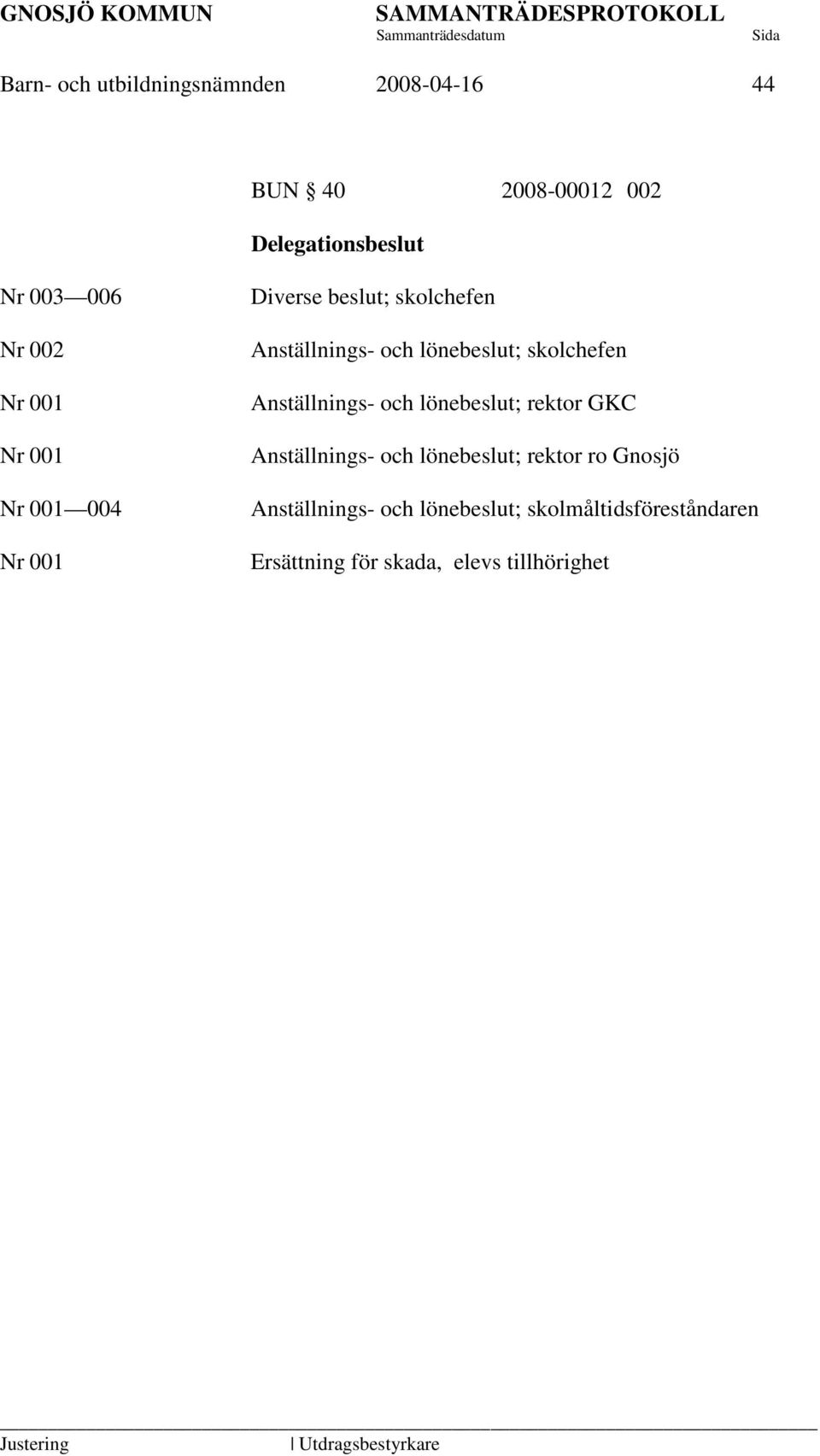 skolchefen Anställnings- och lönebeslut; rektor GKC Anställnings- och lönebeslut; rektor ro