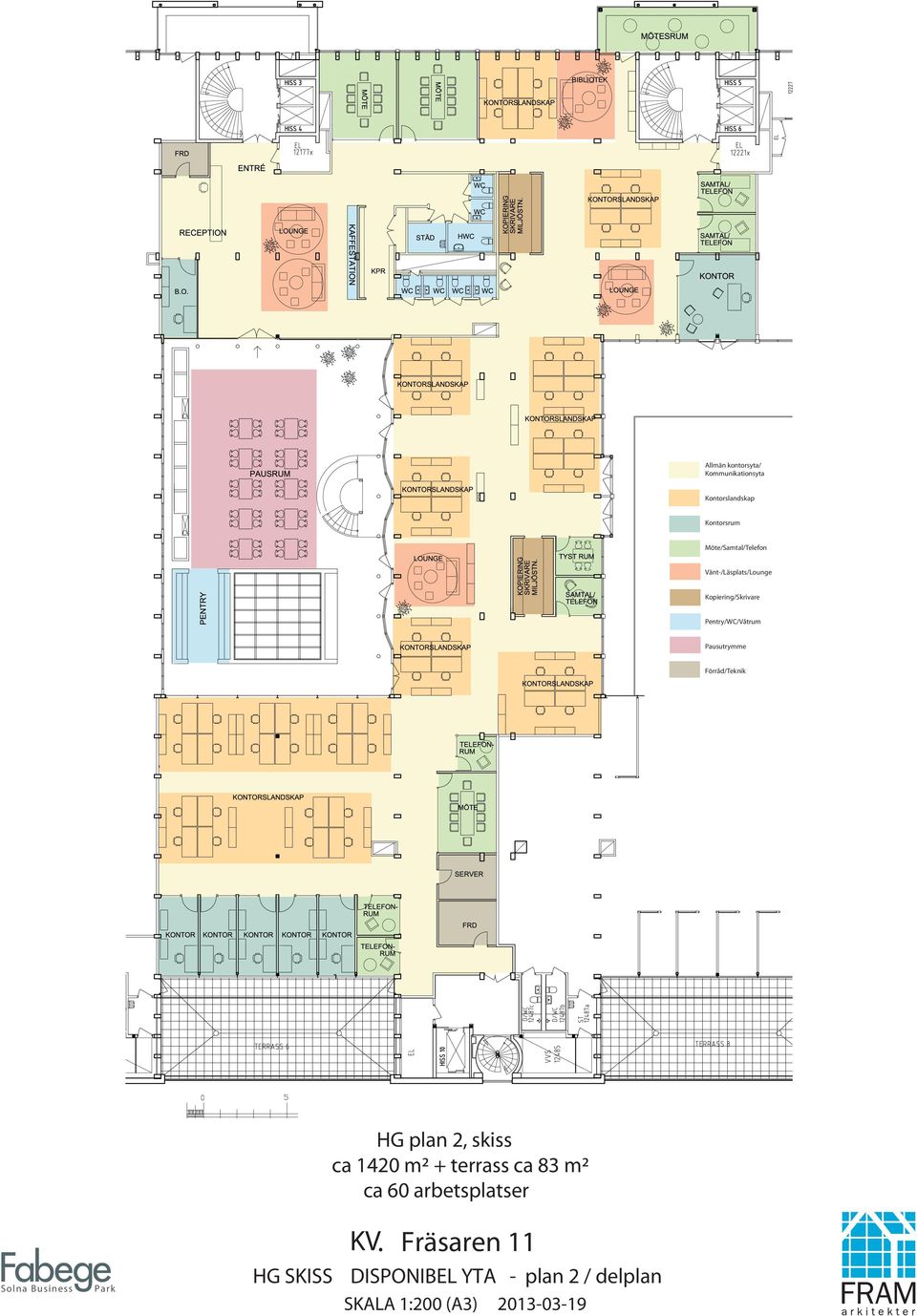 Solna Business Park HG plan 2, skiss ca 1420 m² + terrass ca 83 m² ca 60