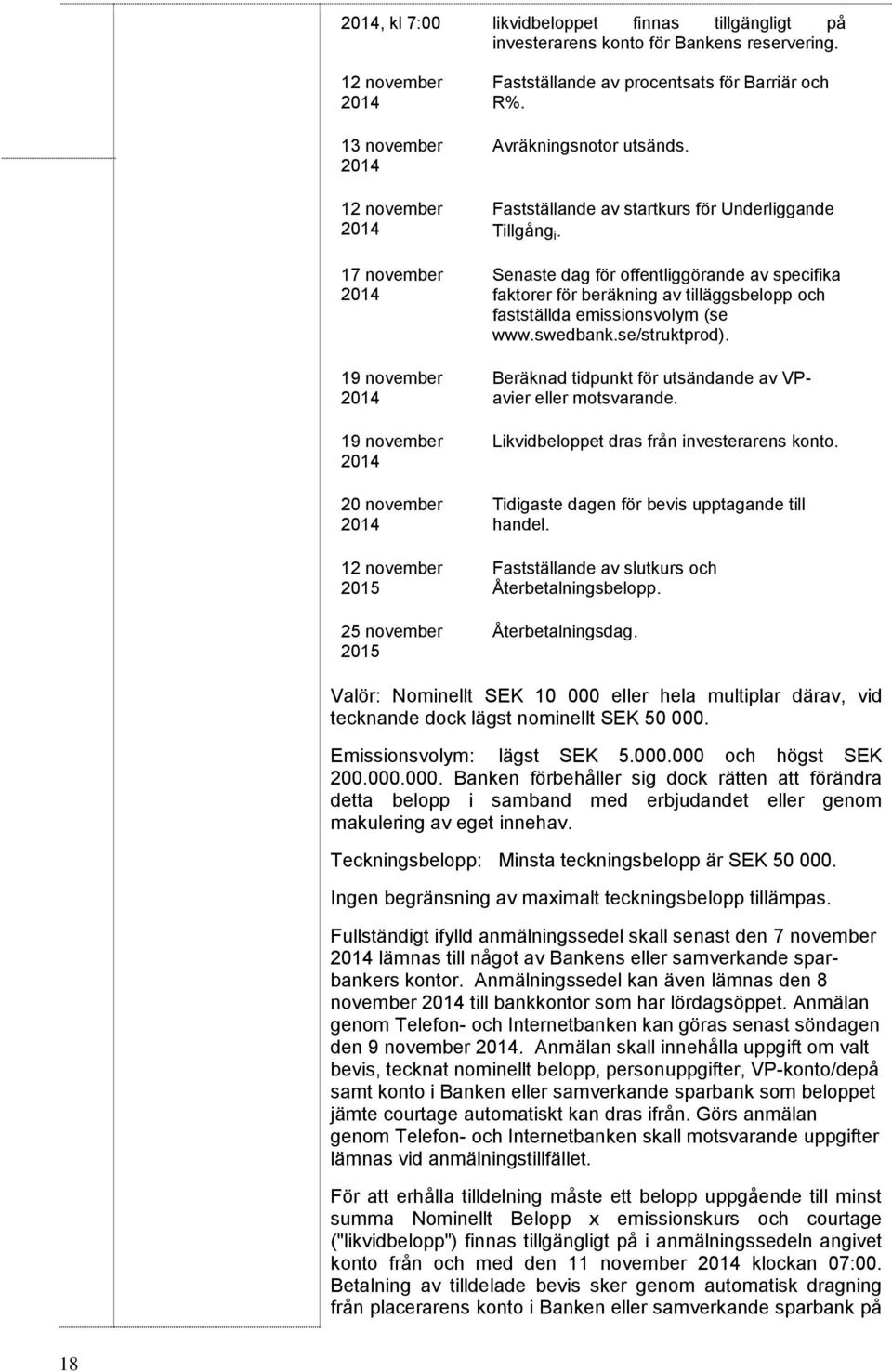 Fastställande av startkurs för Underliggande Tillgång i. Senaste dag för offentliggörande av specifika faktorer för beräkning av tilläggsbelopp och fastställda emissionsvolym (se www.swedbank.