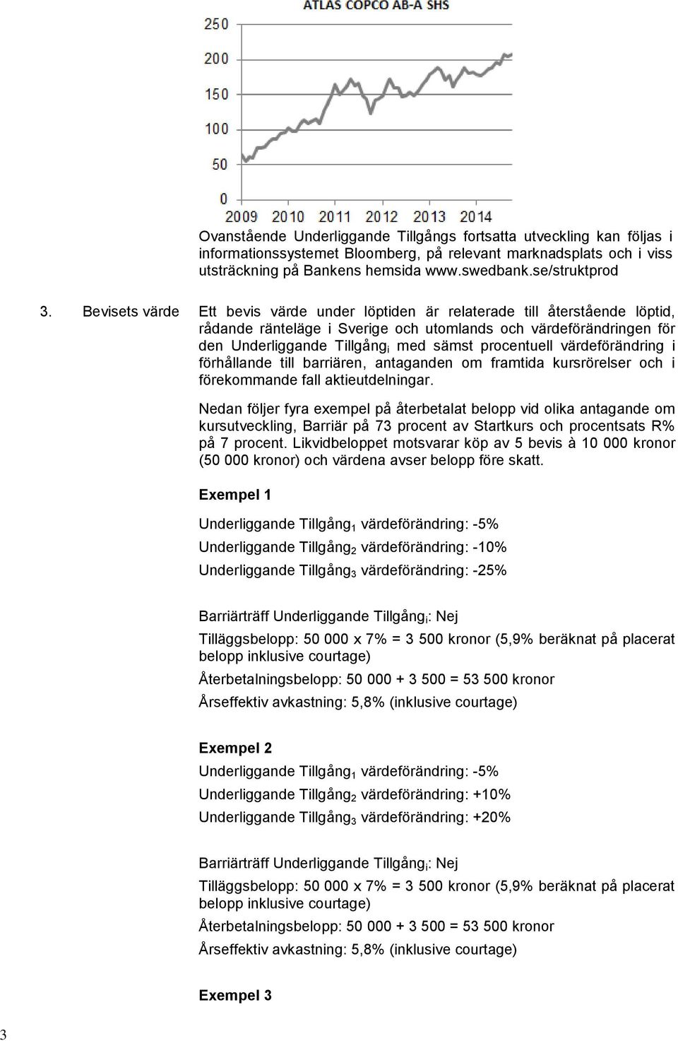 procentuell värdeförändring i förhållande till barriären, antaganden om framtida kursrörelser och i förekommande fall aktieutdelningar.