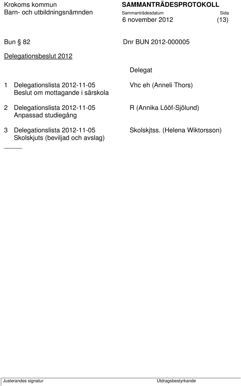2012-11-05 Anpassad studiegång 3 Delegationslista 2012-11-05 Skolskjuts (beviljad