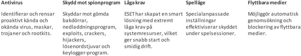 Skyddar mot gömda bakdörrar, nedladdningsprogram, exploits, crackers, hijackers, lösenordstjuvar och keylogger-program.